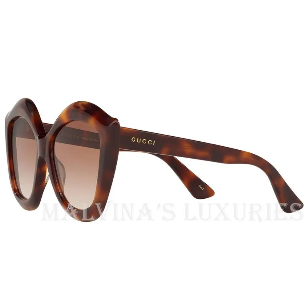 GUCCI SUNGLASSES GG0117S CAT EYE TORTOISE BROWN GRADIENT LIPS
